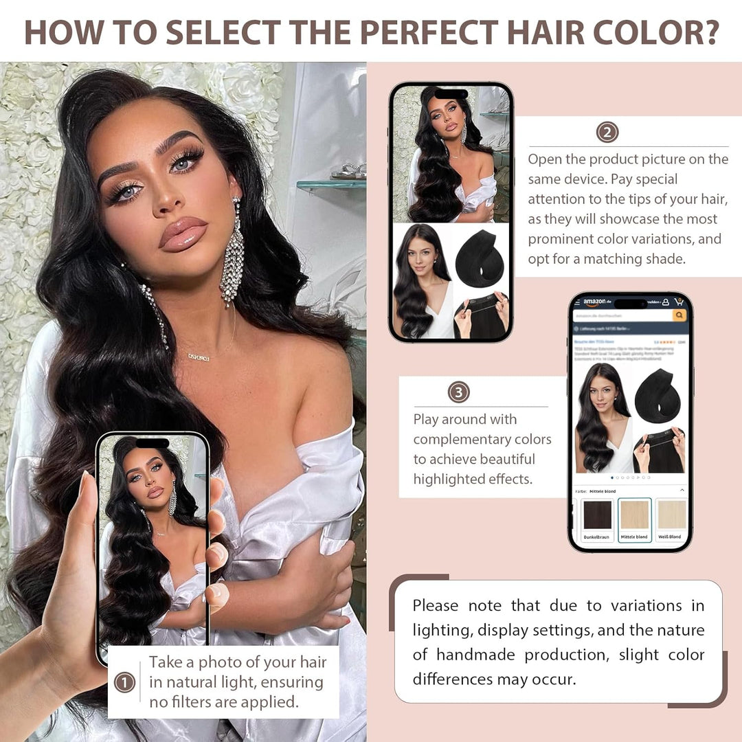 TESS 40 cm Flip In Extension Echthaar Blond mit 2 Clips, Haarverlängerung Mit Gummiband Echthaar Mit