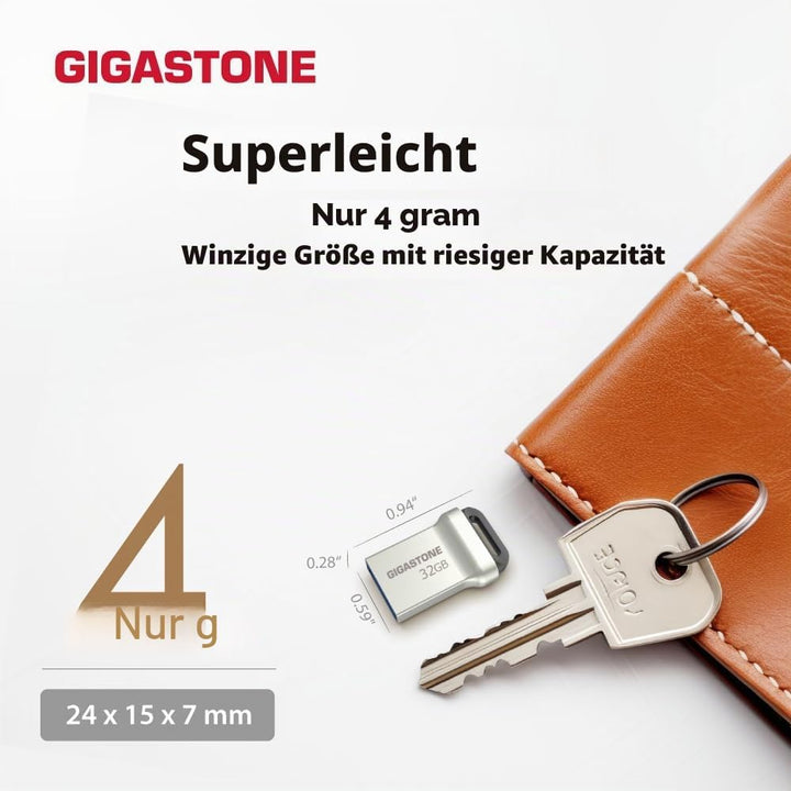 GIGASTONE 32GB Nano Flash-Laufwerk, Z90 USB 3.2 Gen 1, 100MB/s UltraSchnell, Mini, Metalldesign, Dat