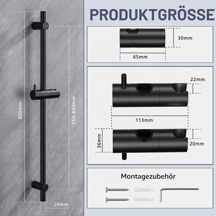 DETBOM Duschstange Schwarz 90cm, Edelstahl Brausestange mit Duschkopfhalterung 360°Drehbar,Duschstan