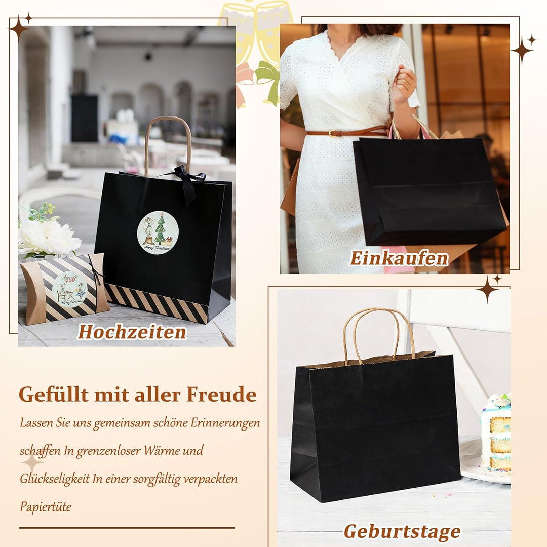 Gaoyong 20 Stück Geschenktüte Schwarz 30x12x23 cm Papiertüten mit Henkel Papiertüten Schwarz Zum Kra