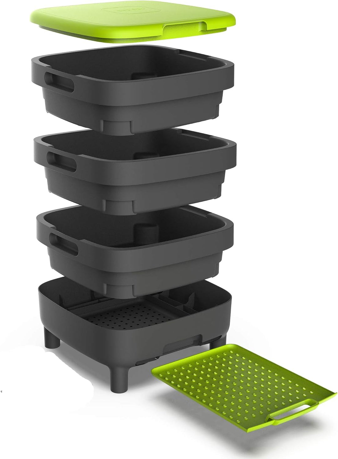 WormBox TinyWorm Design & Compact I 3-Etagen-Wurmkomposter I Komplett-Set I Schublade I Kunststofffü