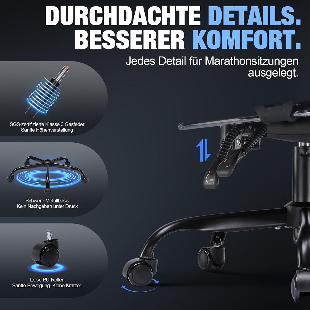 GTPLAYER Gaming Stuhl Chair Gamer Sessel - Ergonomischer Gamer Stuhl mit Fussstütze Kopfstütze und L