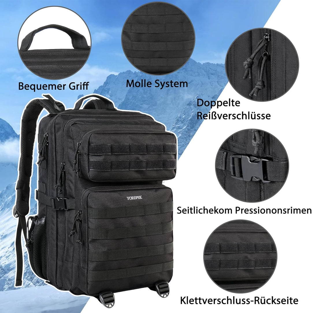 YOREPEK 50L Militär Rucksack Herren, Grosser Taktischer Rucksack Wasserdicht Wanderrucksack Herren O