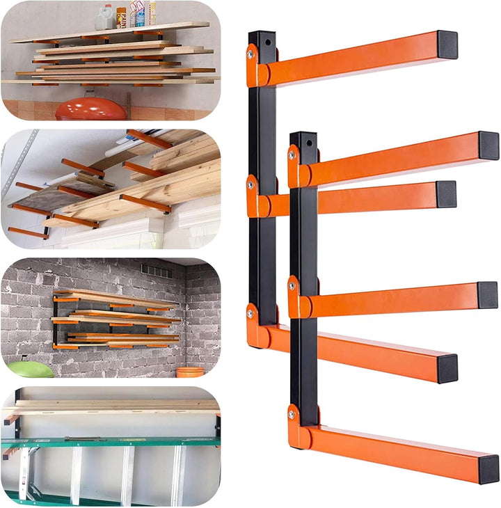 2 Stück Holzlagerungs-Metallregal, kragarmregal Wandmontage und Holzlagerung 3-Ebenen, hält bis zu 3