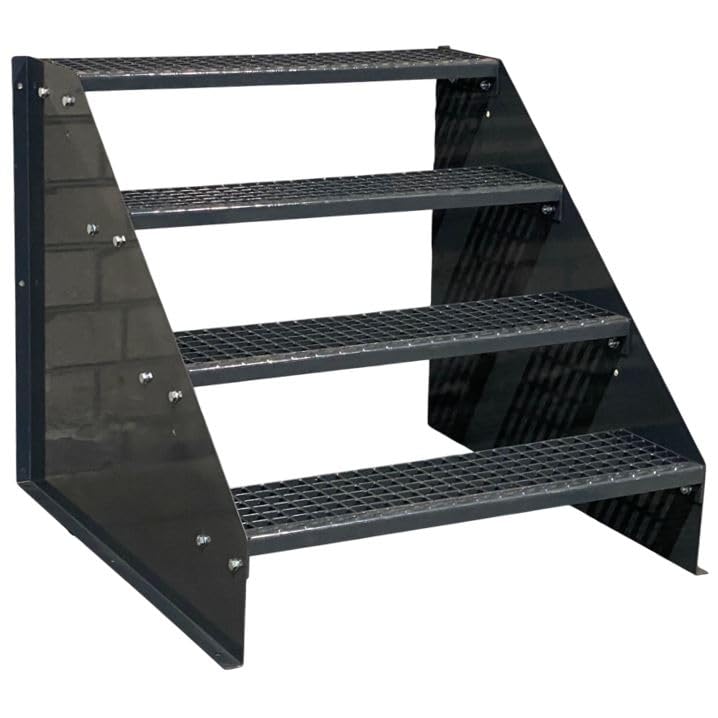 SRM Design 4 Stufen Treppe Breite 110 cm Standtreppe Stahltreppe Wangentreppe Gitterrosttreppe Ausse