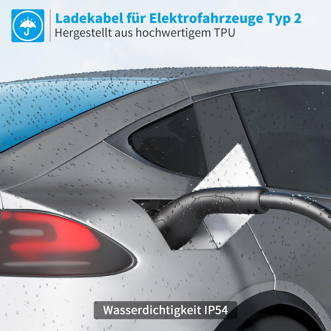 Rosaking Typ 2 Ladekabel 22kW,5M EV Ladekabel mit 3 Phasen＆IEC 62196,32A Elektrofahrzeuge Ladekabel