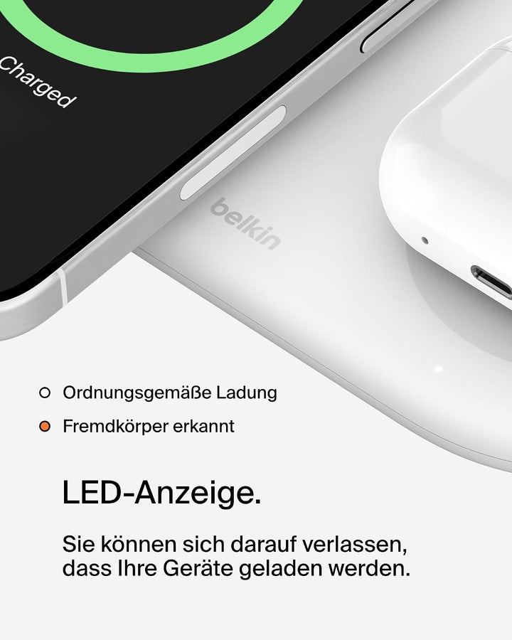 Belkin BoostCharge Pro kabellose 3-in-1-Ladestation mit magnetischem Qi2, 15 W, Schnellladegerät, Wi