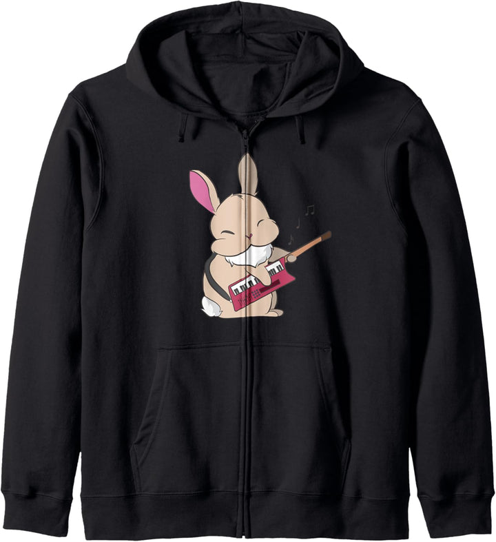 Hase spielt Keyboard Kaninchen Musik Kapuzenjacke