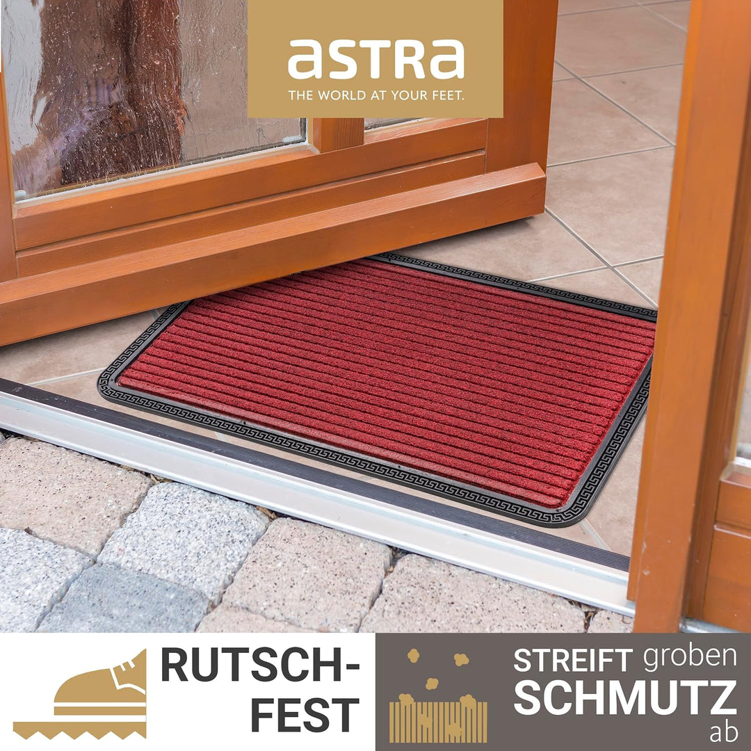Fussmatte Aussen &amp; Innen rutschfest - Rot Linien 40x60cm 2er Set (Rechteckig) | Robuste Gummi Sauber