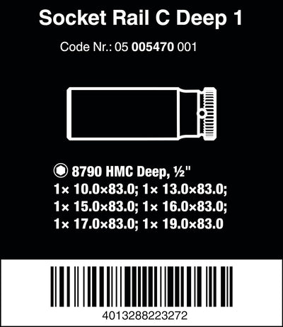 Wera 05005470001 Nuss-Magnetleiste C Deep 1 Steckschlüsseleinsatz-Satz, 1/2"-Antrieb, 6-teilig C Dee