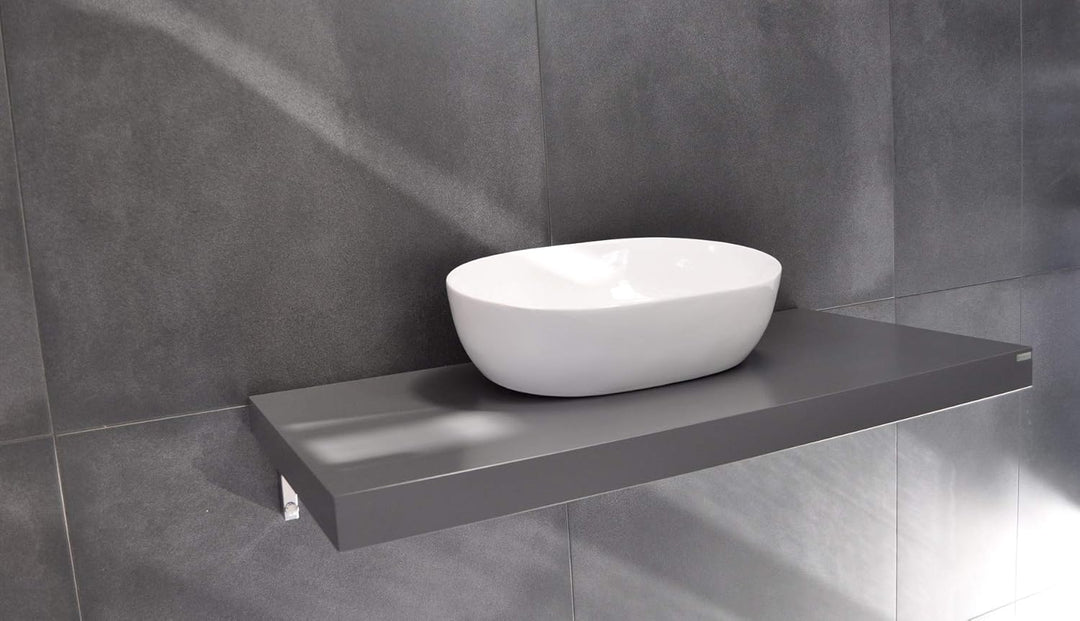 Edler Waschtisch Carl Svensson MN-100 Grau Seidenmatt Waschtischplatte Waschkonsole inklusive Halter