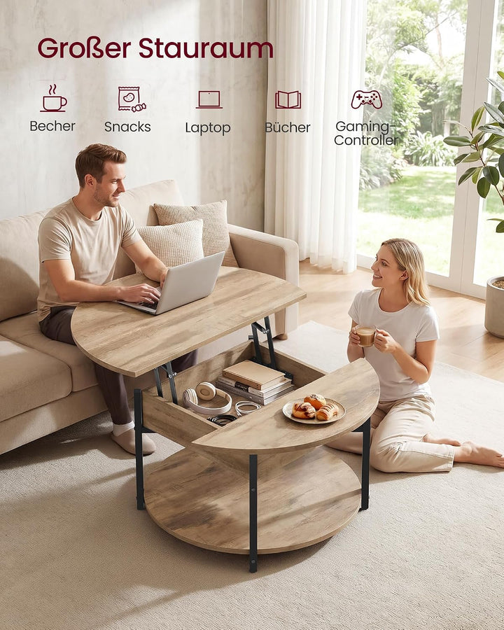 VASAGLE Couchtisch rund LCT266L101 Rustikales Braun + Mattschwarz, Rustikales Braun + Mattschwarz
