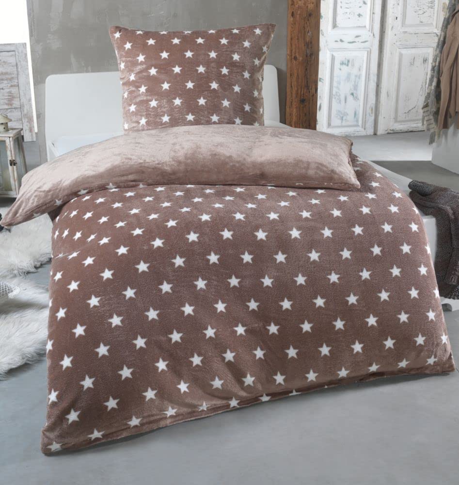 MALIKA Warme Winter Plüsch Sterne Wende-Bettwäsche Nicky-Teddy &