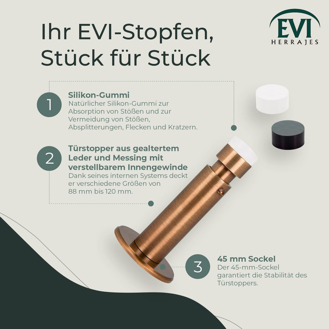 EVI HERRAJES Verstellbarer Türstopper aus Messing, Dual-Installation (Messing Antik-leder), Messing