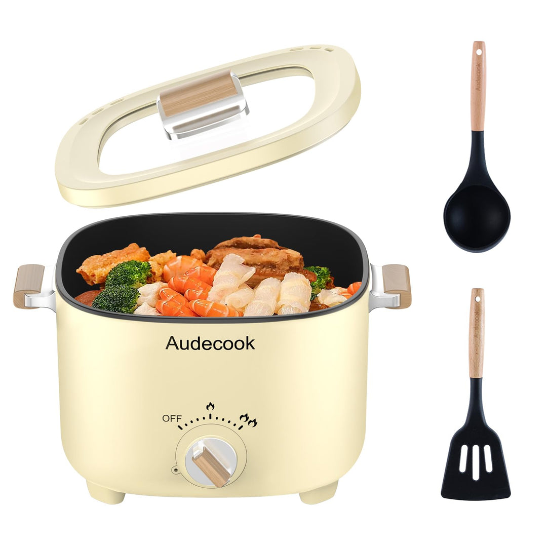 Audecook Elektrischer Hot Pot, 2.5L Tragbare Multikocher für 1-3 Personen, Antihaftbeschichtung mit