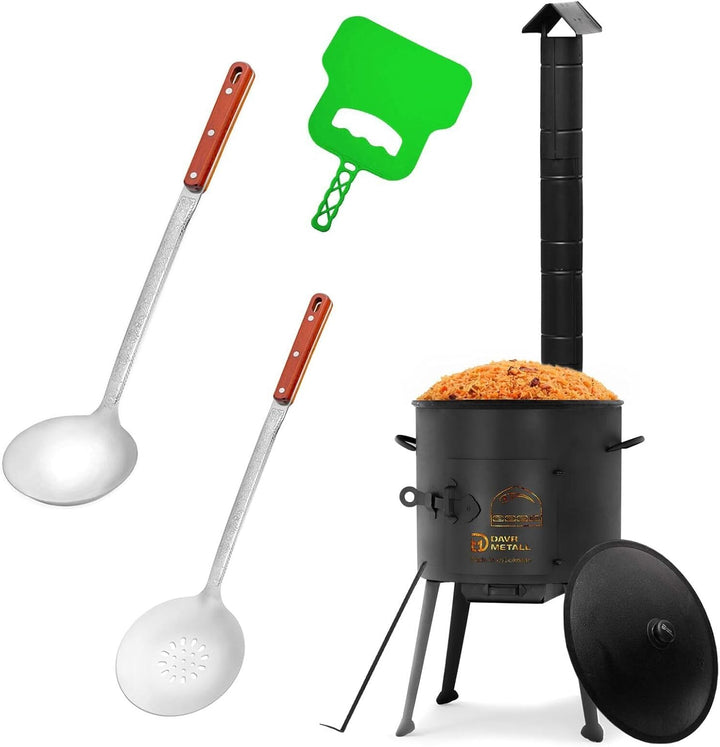 Ø36cm Uchag 2mm stahl mit Abzugsrohr Utschak Utschag Feldküche 10L Kazan Kasan (flacher boden) Feuer