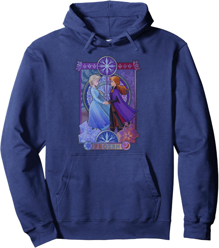 Disney Frozen 2 Anna & Elsa Stained Glass Portrait Pullover Hoodie