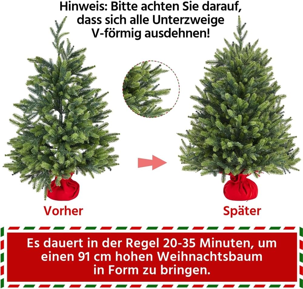 Yaheetech 91cm Mini künstlicher Weihnachtsbaum mit 143 Spitzen &amp; Zementbasis, Mini Tischplatte Tanne