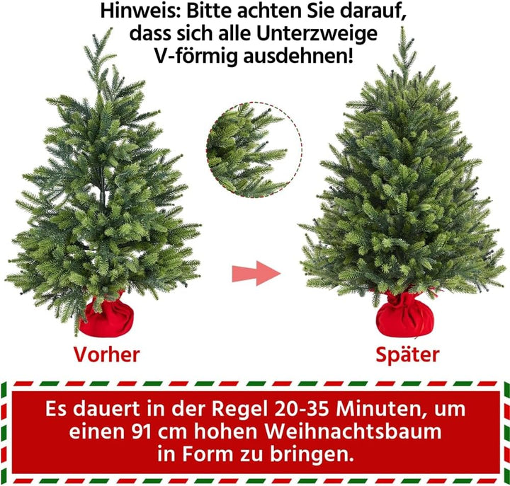 Yaheetech 91cm Mini künstlicher Weihnachtsbaum mit 143 Spitzen &amp; Zementbasis, Mini Tischplatte Tanne