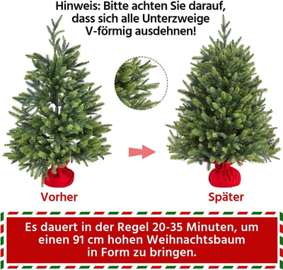 Yaheetech 91cm Mini künstlicher Weihnachtsbaum mit 143 Spitzen & Zementbasis, Mini Tischplatte Tanne