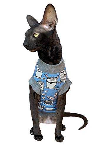 Kotomoda Katzen T-Shirt Tender Owl blau fьr Sphynx und nackte Katzen (XS), xs