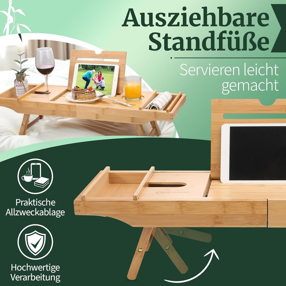 HEIMWERT Badewannenablage Badewannentablett Ablage Badewanne - Extragross mit ausklappbarem Ständer