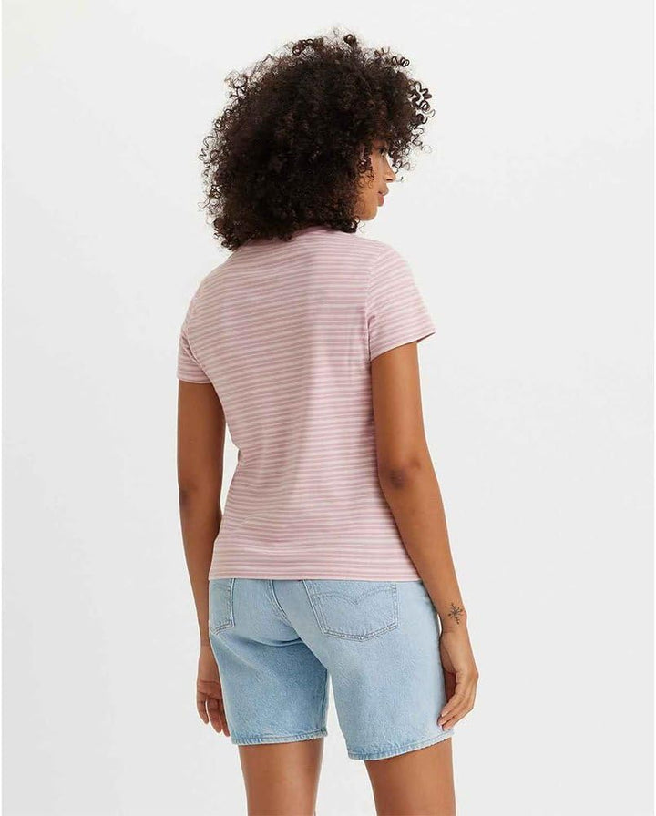 Levi's Damen The Perfect Tee T-Shirt, Striped Chesthit Logo XXS Tea Stripe Keepsake Lilac, XXS Tea S