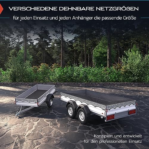 TRIBURG Anhängernetz Dehnbar 2x3 m bis 3x4 m inkl. 12 Expanderhaken | Elastisches Anhänger Netz mit