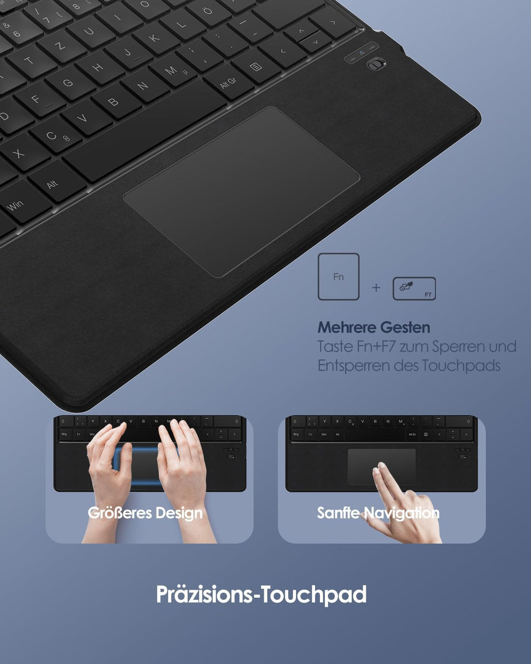 Qulose Surface Pro Tastatur für Microsoft Surface Pro 8/ Pro 9/ Pro X/Pro 11, Bluetooth Tastatur QWE