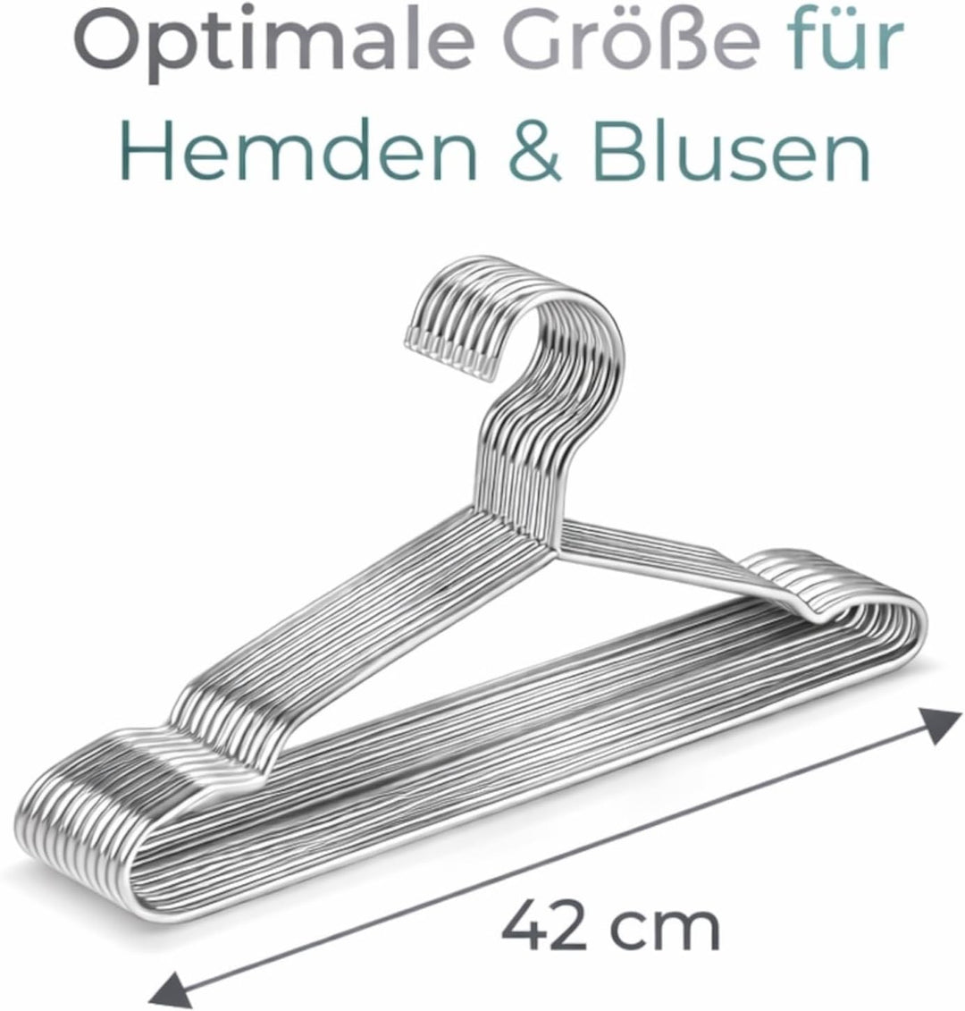 Kleiderbügel aus Edelstahl, 20 Stück, Silber, Rostfrei, Poliert, 42x20 cm, Hohe Tragkraft, Glatte Ob