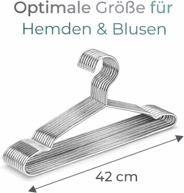 Kleiderbügel aus Edelstahl, 20 Stück, Silber, Rostfrei, Poliert, 42x20 cm, Hohe Tragkraft, Glatte Ob