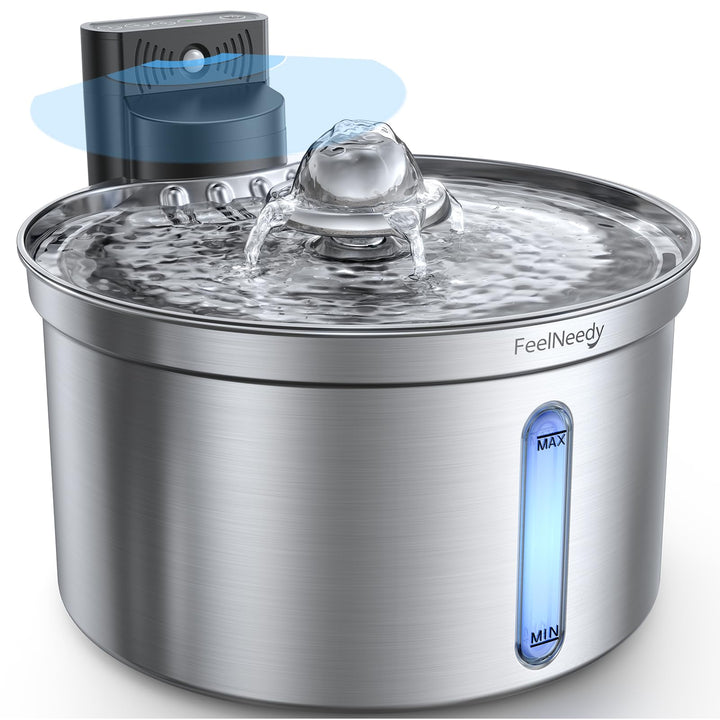 Katzenbrunnen Edelstahl Kabellos mit Sensor für Katzen und Hunde 3,5L|FEELNEEDY [FN-W19] Wasser-und