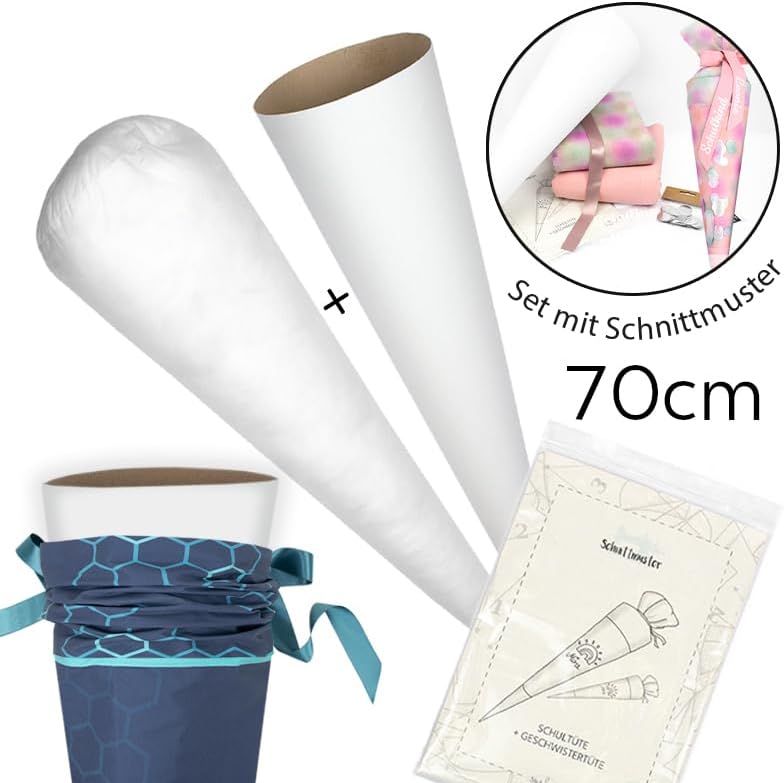 Set Rohling + Kissen für Schultüte inkl. Schnittmuster 70 cm 85 cm DIY Bastelset Nähset (70 cm), 70