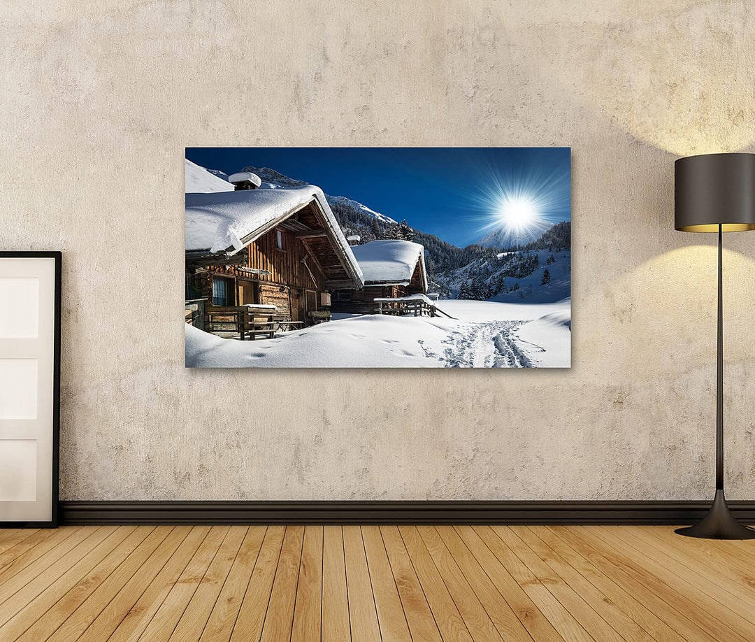 islandburner Bild auf Leinwand Winter Ski Chalet Und Hütte In Schneeberg Bilder Wandbilder Poster Le