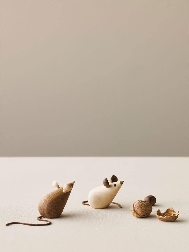 Lucie Kaas Skjode Holzfiguren Mäuse 2er Set 5,5cm, aus Esche und Kastanie gefertigt, SK03, Braun
