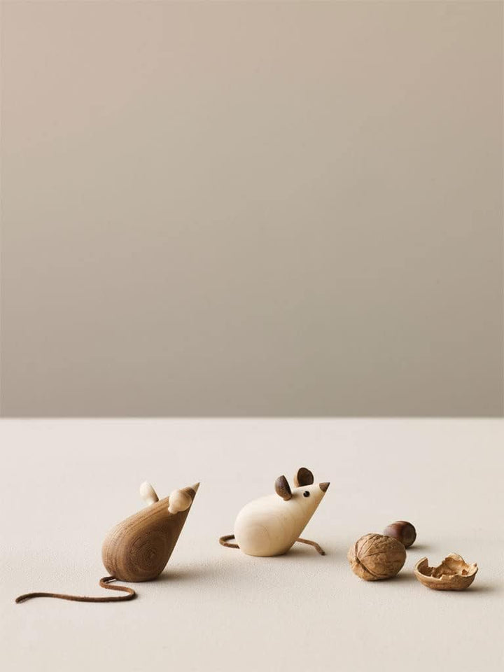 Lucie Kaas Skjode Holzfiguren Mäuse 2er Set 5,5cm, aus Esche und Kastanie gefertigt, SK03, Braun