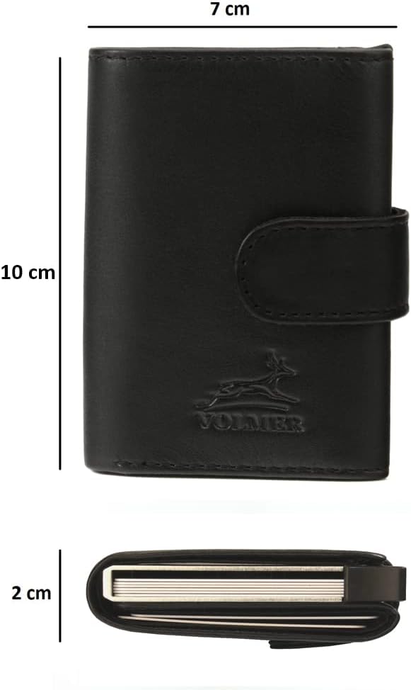 Fa.Volmer ® POP-UP Kartenetui ohne Münzfach aus Echtleder für Herren & Damen | max. 11 Karten | RFID