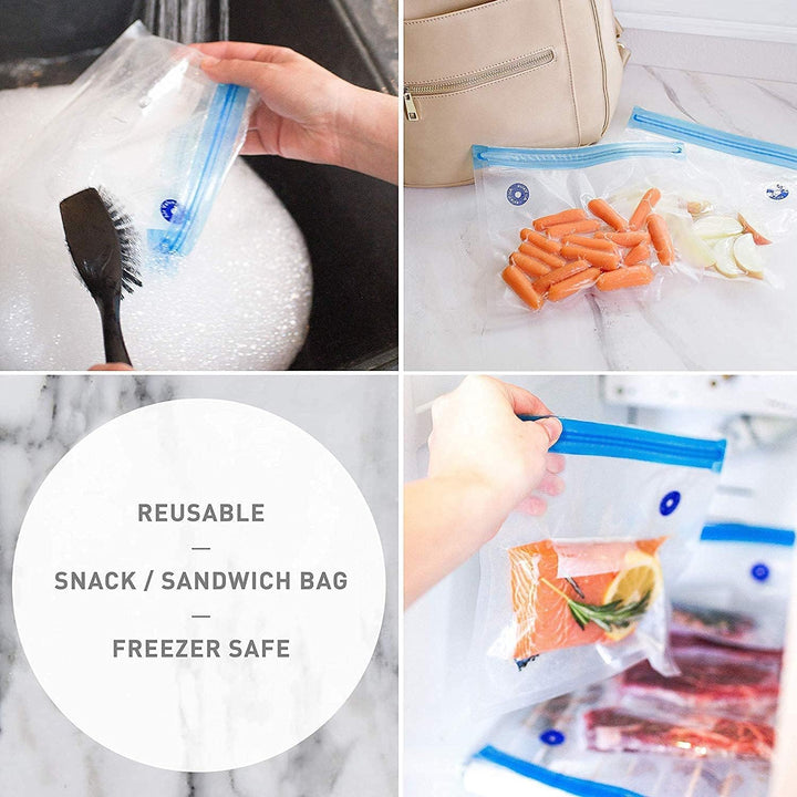 Sous Vide Beutel 15 Stück Wiederverwendbare Vakuum Lebensmittellagerbeutel mit 1 Handpumpe, 4 Versch