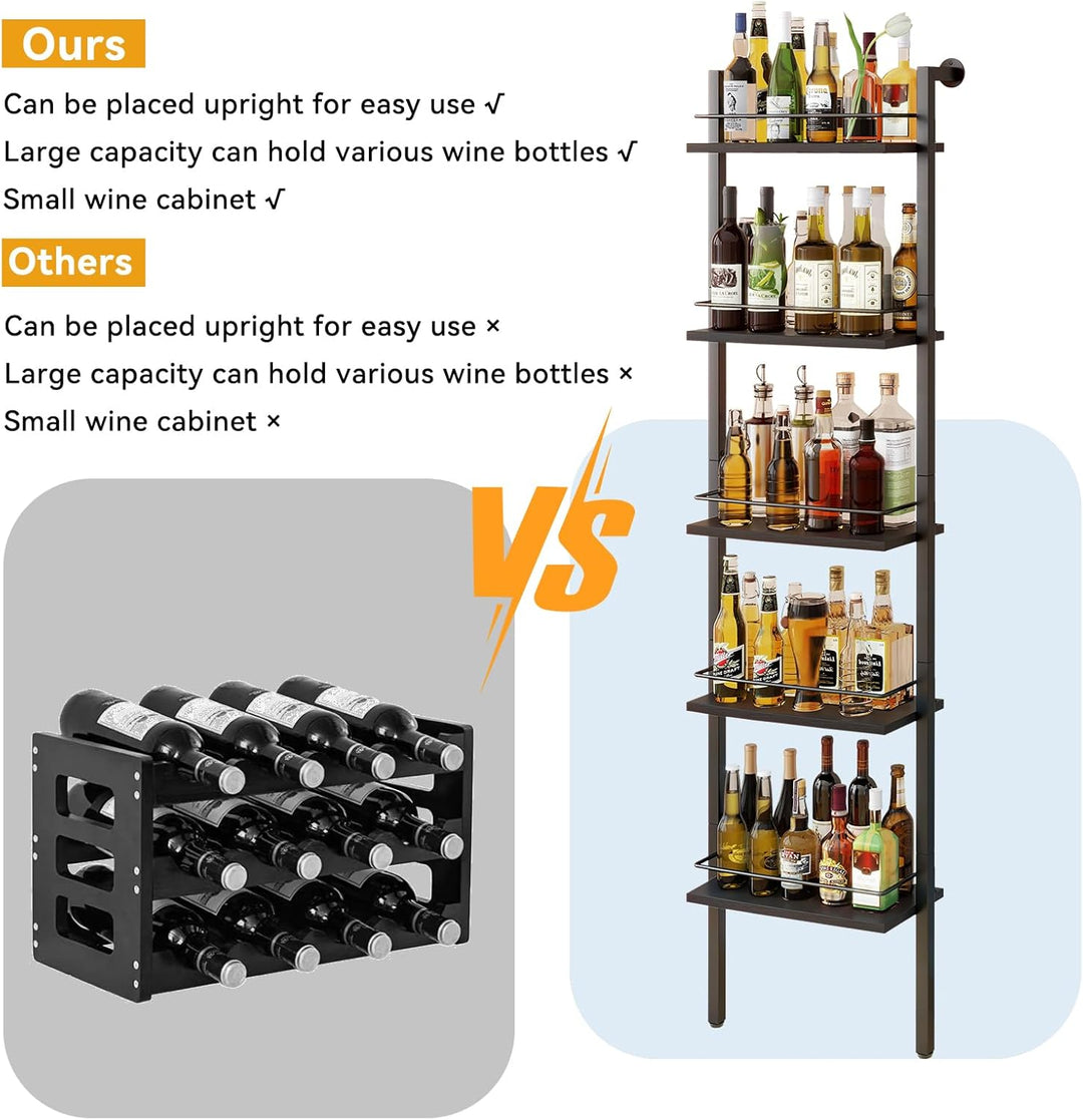 YMYNY 5-Tier freistehende Weinregale, Liquor Flasche Display Regal mit Zäunen, Wand montierte schwim