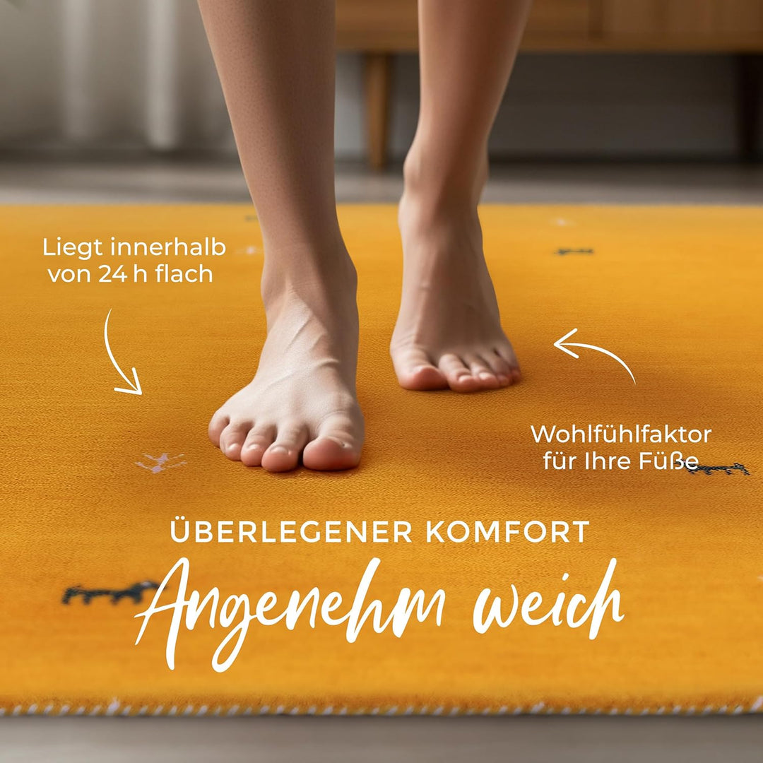 carpetfine Wollteppich Gabbeh Uni Quadratisch Gelb 60x60 cm | Moderner Teppich für Wohn- und Schlafz