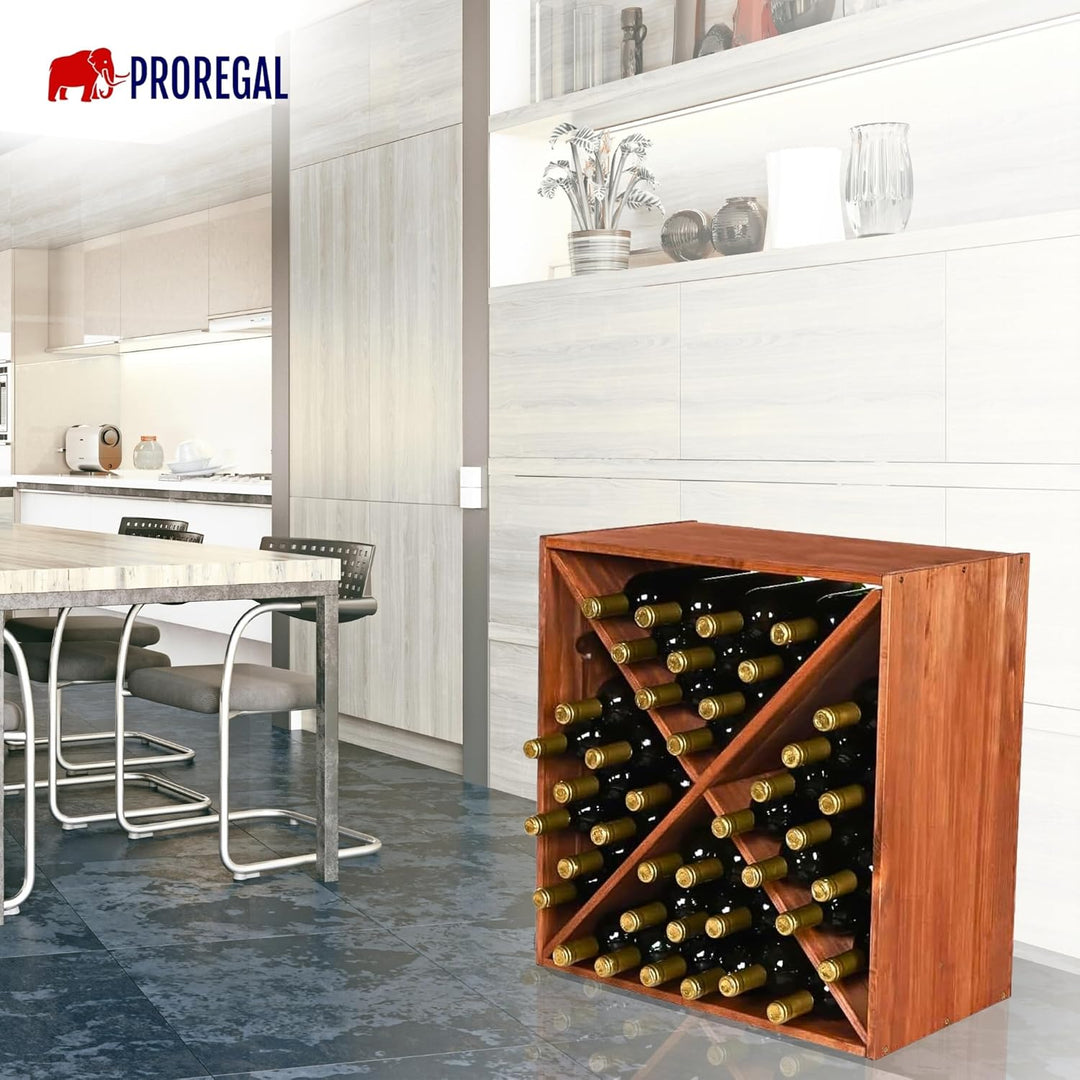 PROREGAL Modulares Weinregal VINCELLAR MOD | HxBxT 60x60x30cm | Kreuz Modul für 40 Flaschen | Massiv