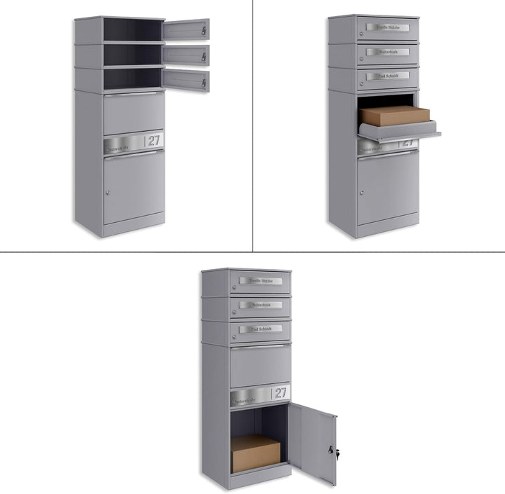 Metzler Paketbox mit 3 Briefkästen – 3er Briefkasten mit Paketfach & Namensgravur, Personalisierte B