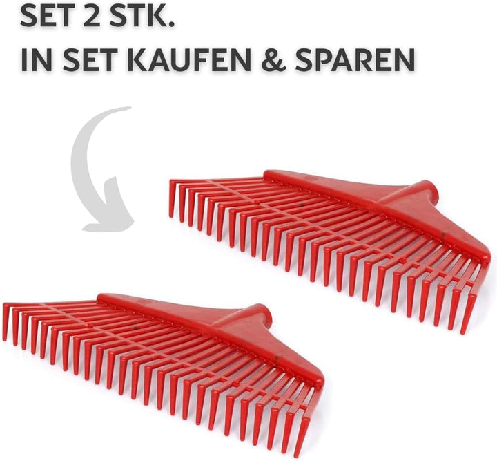 2 STK. Rechen 42 cm – Kunststoff Laubrechen 29 Zinken Gartenrechen für Stiel Ø 27mm, für Erde Kompos