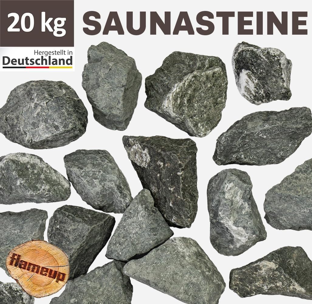 Diabas Saunasteine, 20 kg, 50-110 mm, vorgewaschene Aufgusssteine für Saunaofen, handverlesen, schad
