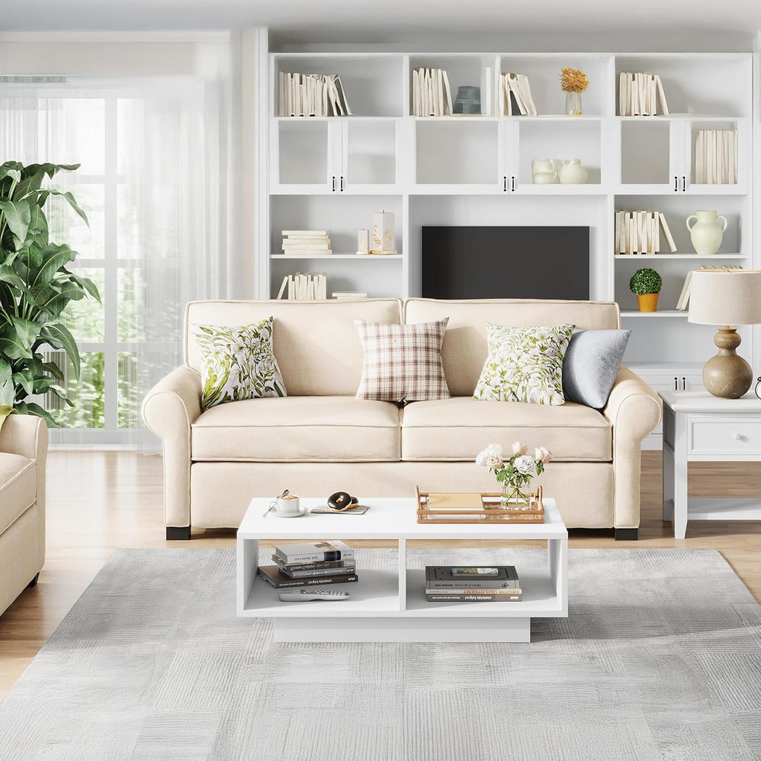 Couchtisch Weiss,Mitteltisch Teetisch für Wohnzimmer,moderner und Stilvoller Rechteckiger Kaffeetisc