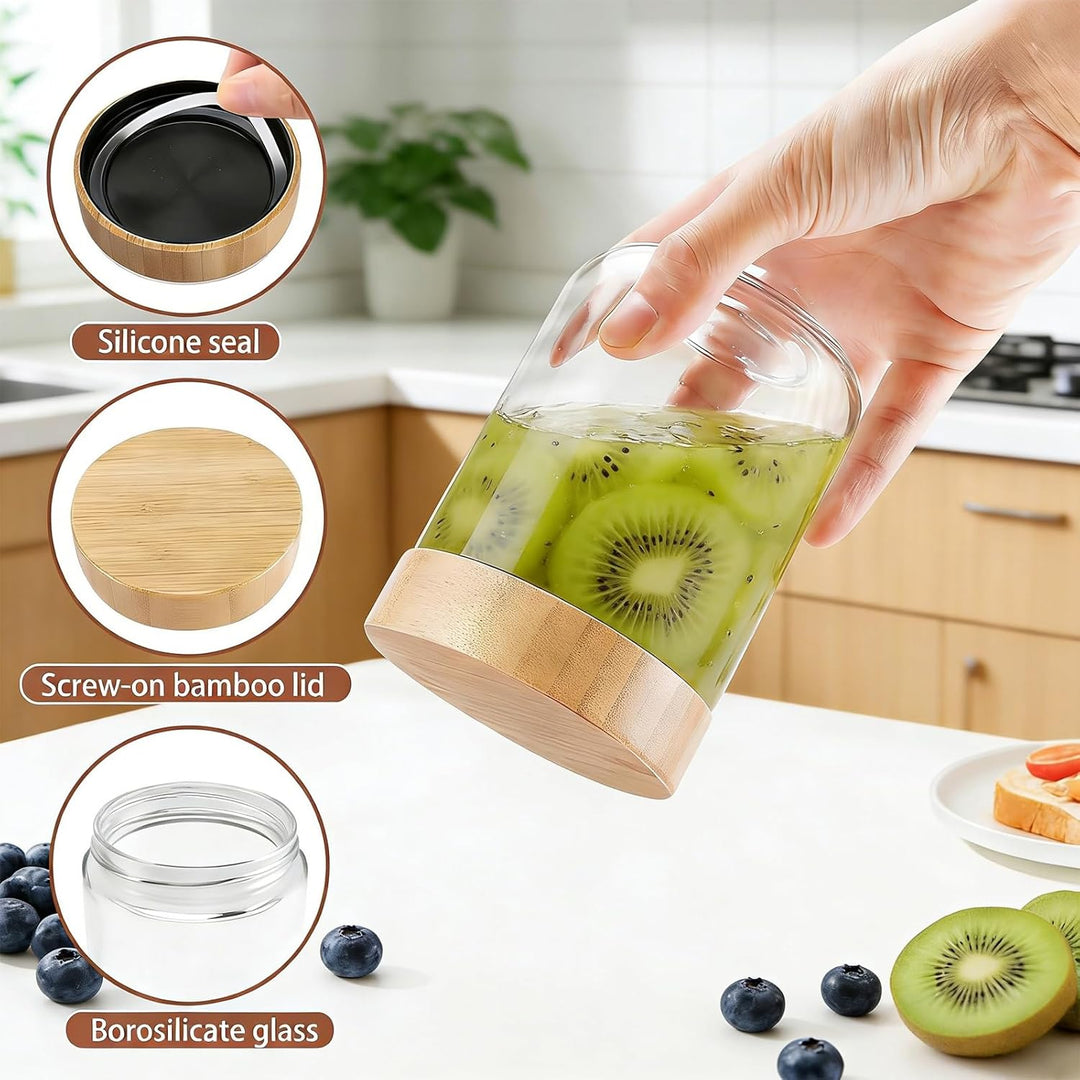 4 Set Overnight Oats Gläser 500ml,Meal Prep Gläser,Einmachgläser mit Schraubdeckel & Löffel,Mason Ja