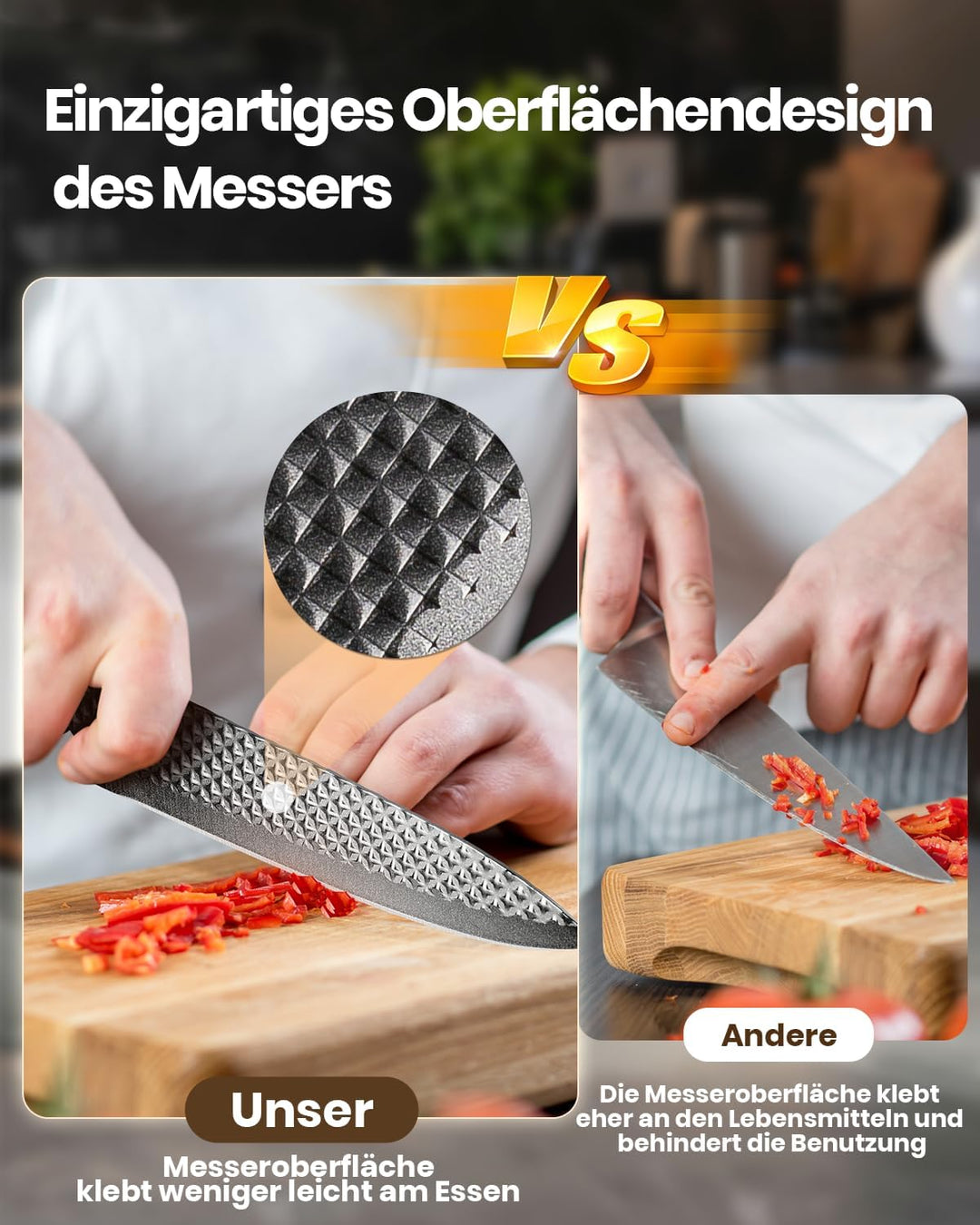 Messerblock Set, 7-teilig Scharf Messerset mit Block, Deutsche Klingen aus Hochwertigem Edelstahl un
