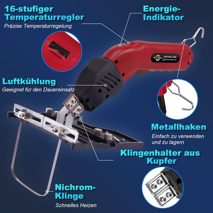 Komsepor 200W Styroporschneider Elektrische Heissmesser Schaumschneider mit 4 Nichrom Klingen 0-600℃