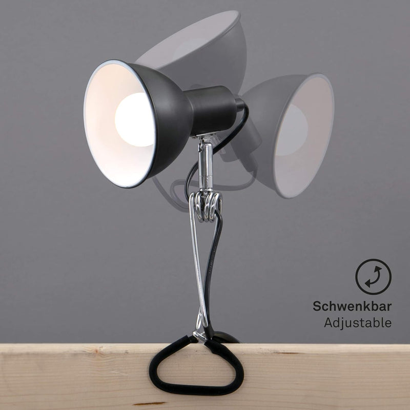 BRILONER - Schreibtischlampe mit Kabelschalter, schwenkbar, E14 Fassung, max. 8 Watt, Klemmlampe, Kl