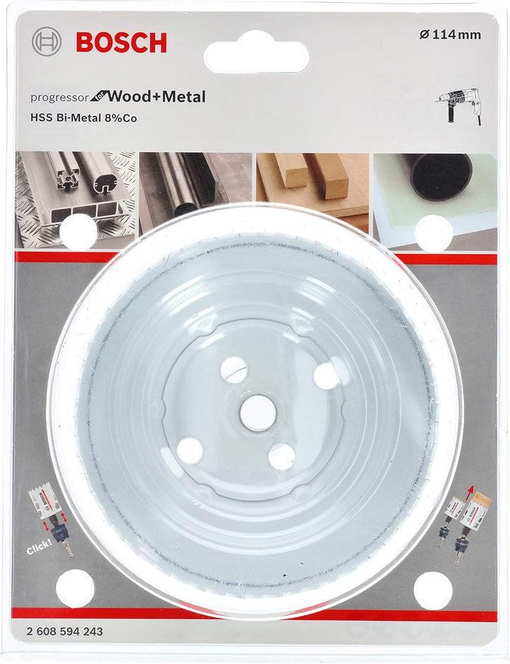 Bosch Professional Lochsäge Progressor for Wood & Metal (Holz und Metall, Ø 114 mm) + 1x Power Chang